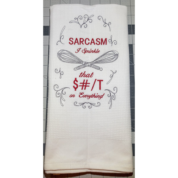 Sarcasm kitchen towel (Red Text)-Quick Stitch Designs