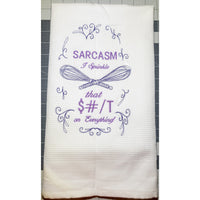Sarcasm kitchen towel (Purple Text)-Quick Stitch Designs