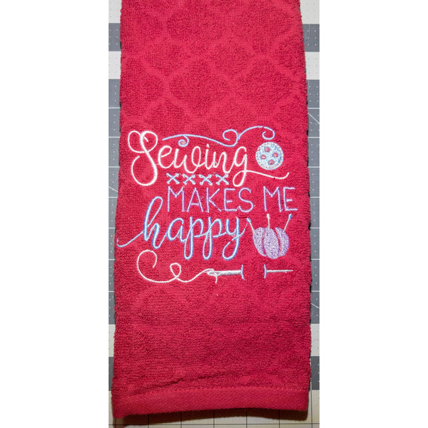 Sewing makes me happy kitchen towel-Quick Stitch Designs