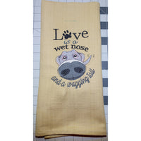 Love is a wet nose kitchen towel-Quick Stitch Designs