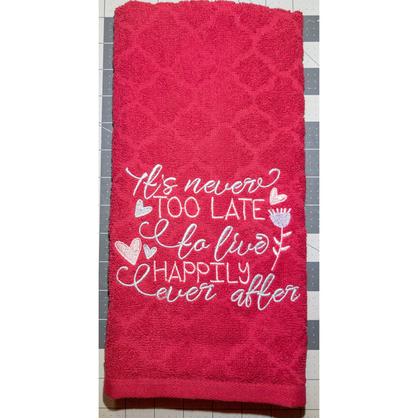 Never too late kitchen towel-Quick Stitch Designs